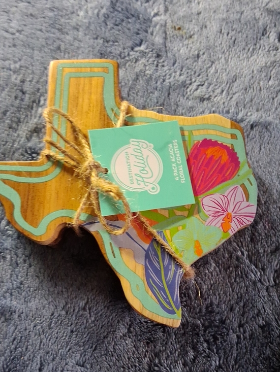 Other - Floral Texas-Shaped Coaster Set - Turquoise & Multicolor